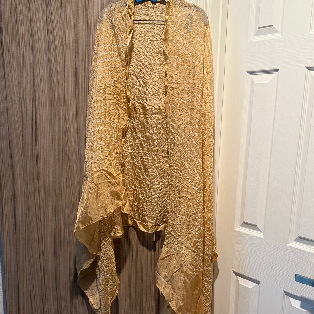 Gold Shibori Silk Wrap Scarf for Women